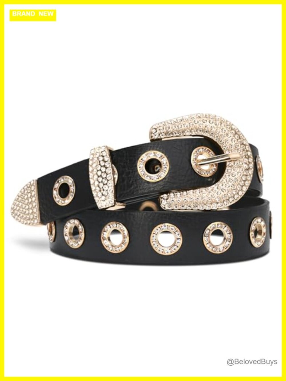 Punk Rhinestone Grommet Belt Faux Leather Y2K Cowgirl Adjustable